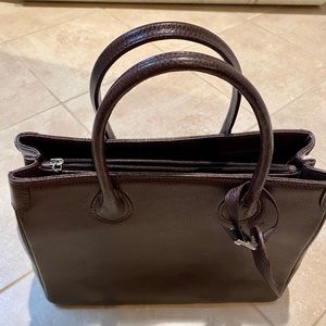 Brown leather handbag, new, inside compartments